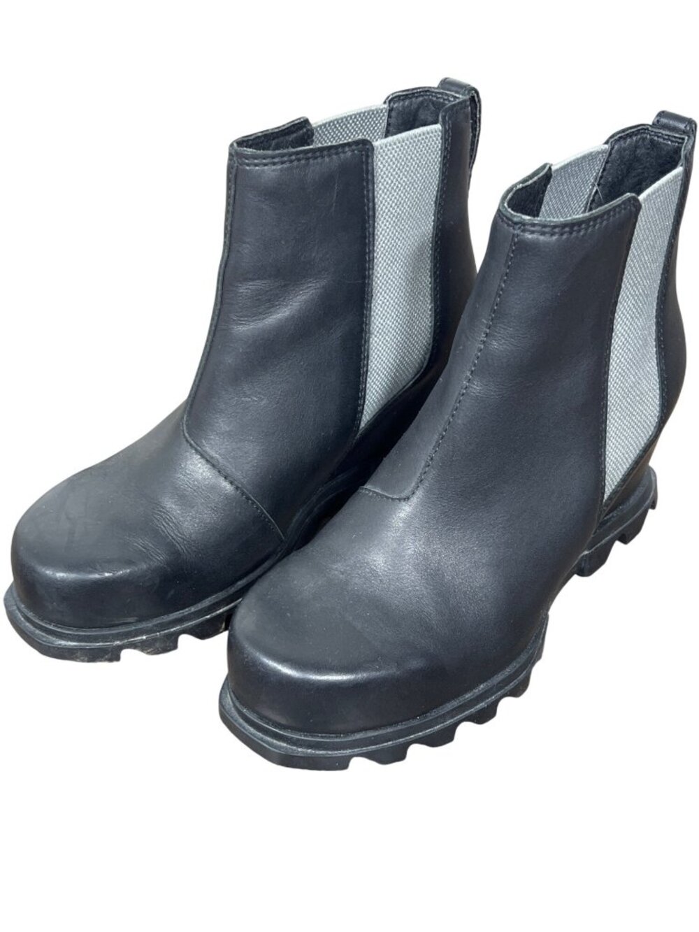 SOREL Joan of Arctic Wedge III Leather Chelsea Boot Black Sz 8 LL6011-010 EUC